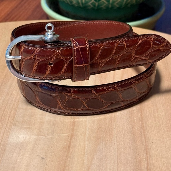 Rare 1992 Ralph Lauren Brown Genuine Alligator Belt w/Sterling Buckle Like New - Picture 1 of 16